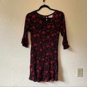 Black Dress with Red Floral Pattern